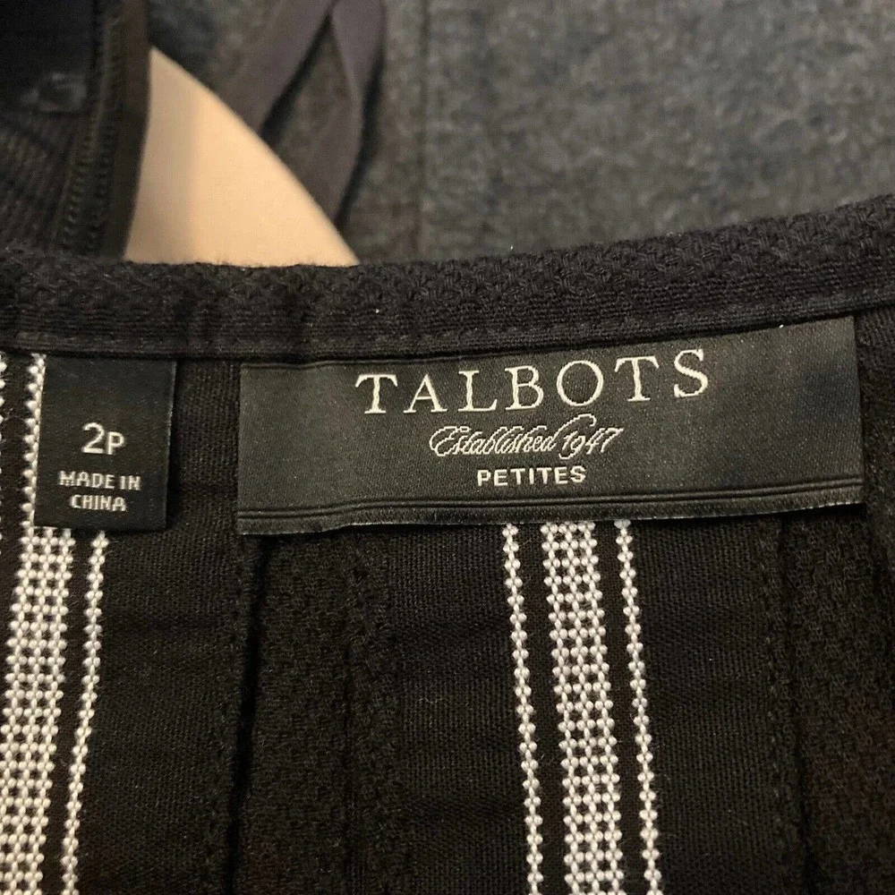 Talbots‎ Petites Skirt Womens Sz 2P Black White Striped Cotton Pleated A-Line